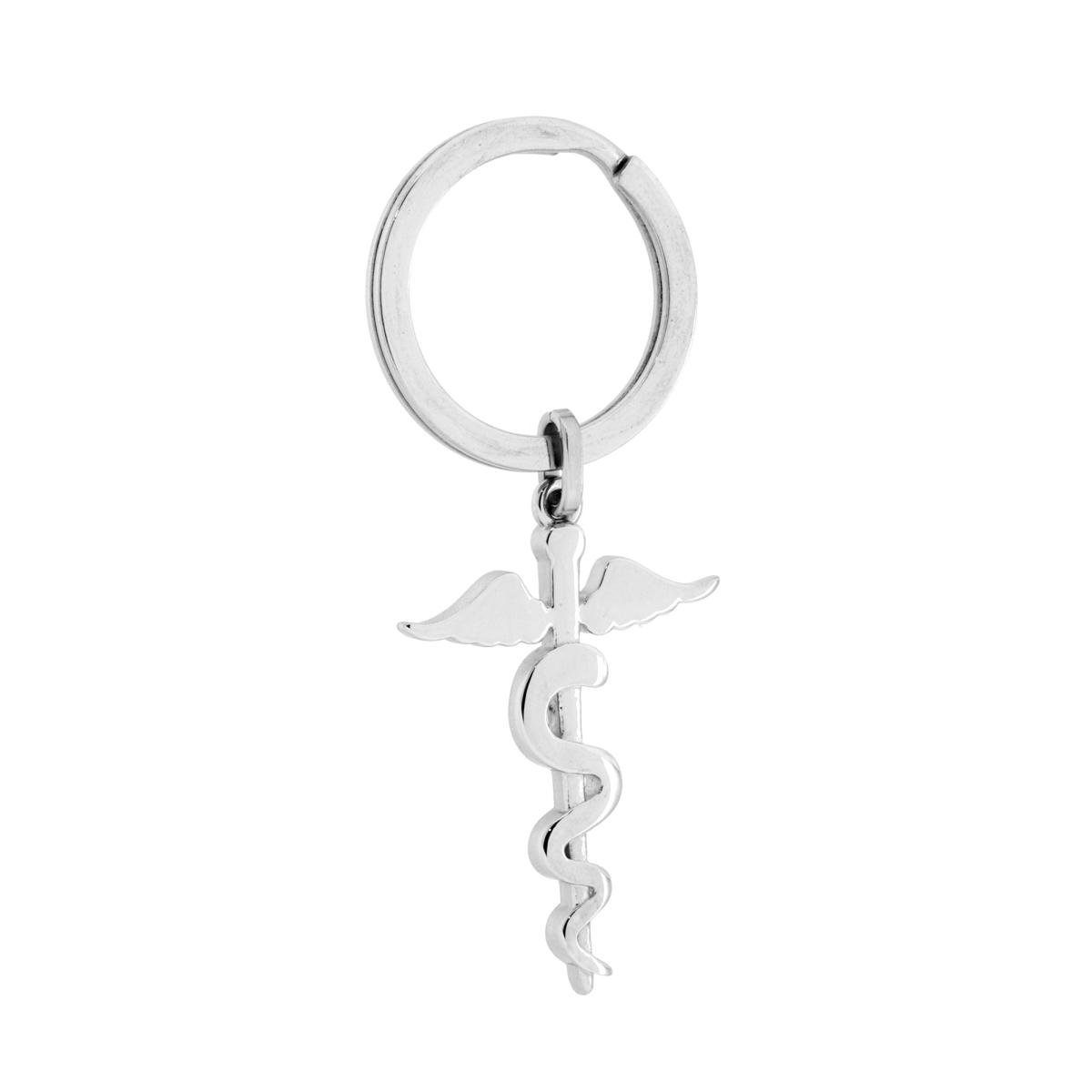Portachiavi Uomo Donna ad Anello con Bastone di Asclepio Serpente in ACCIAIO