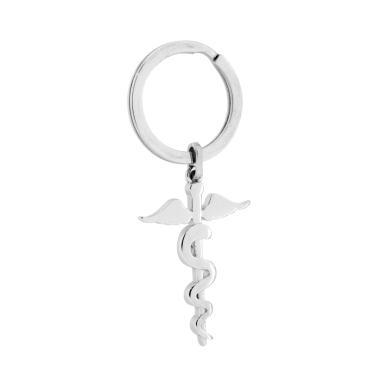 Portachiavi Uomo Donna ad Anello con Bastone di Asclepio Serpente in ACCIAIO