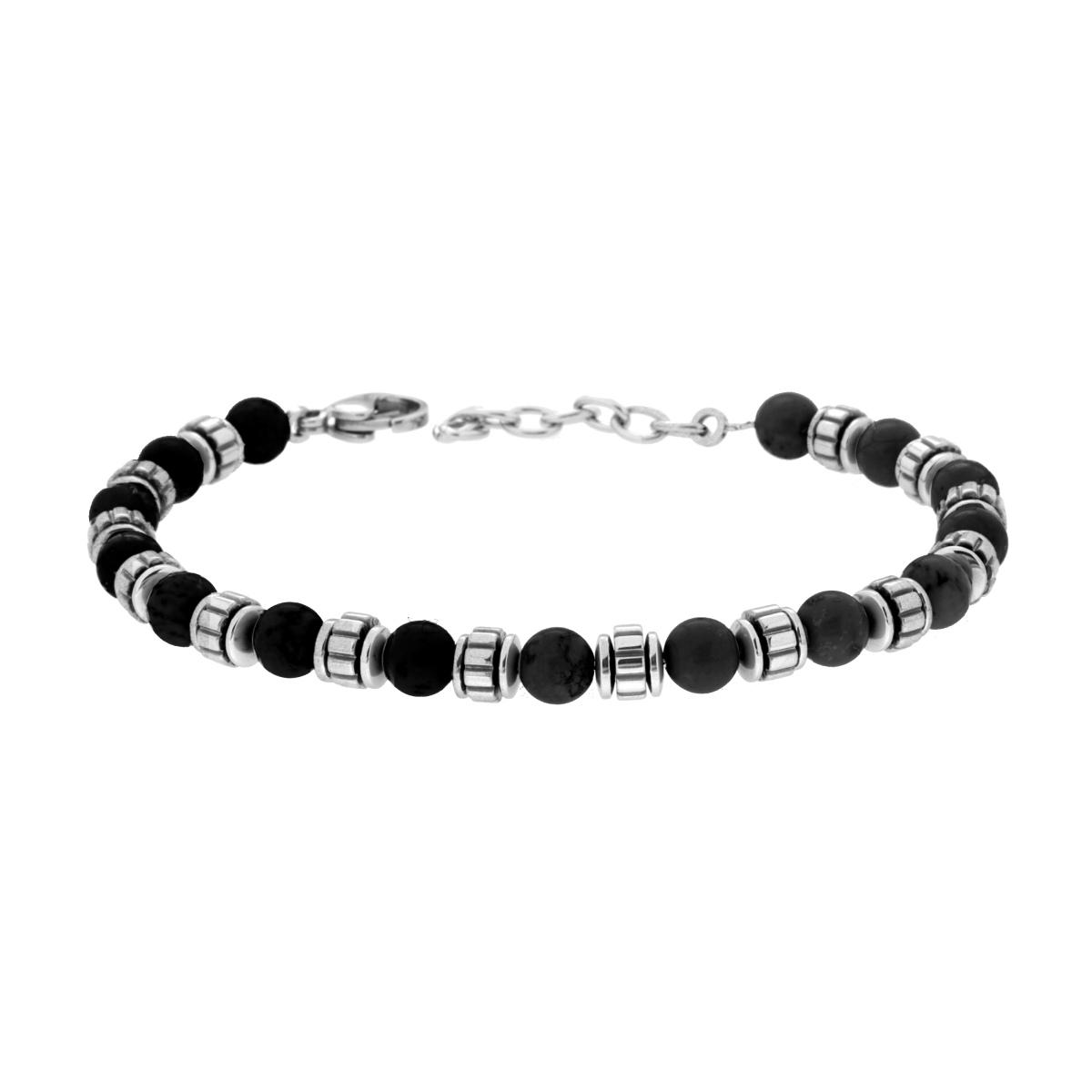 Bracciale Catena con Palline Nero Onice ed Accessori in ACCIAIO