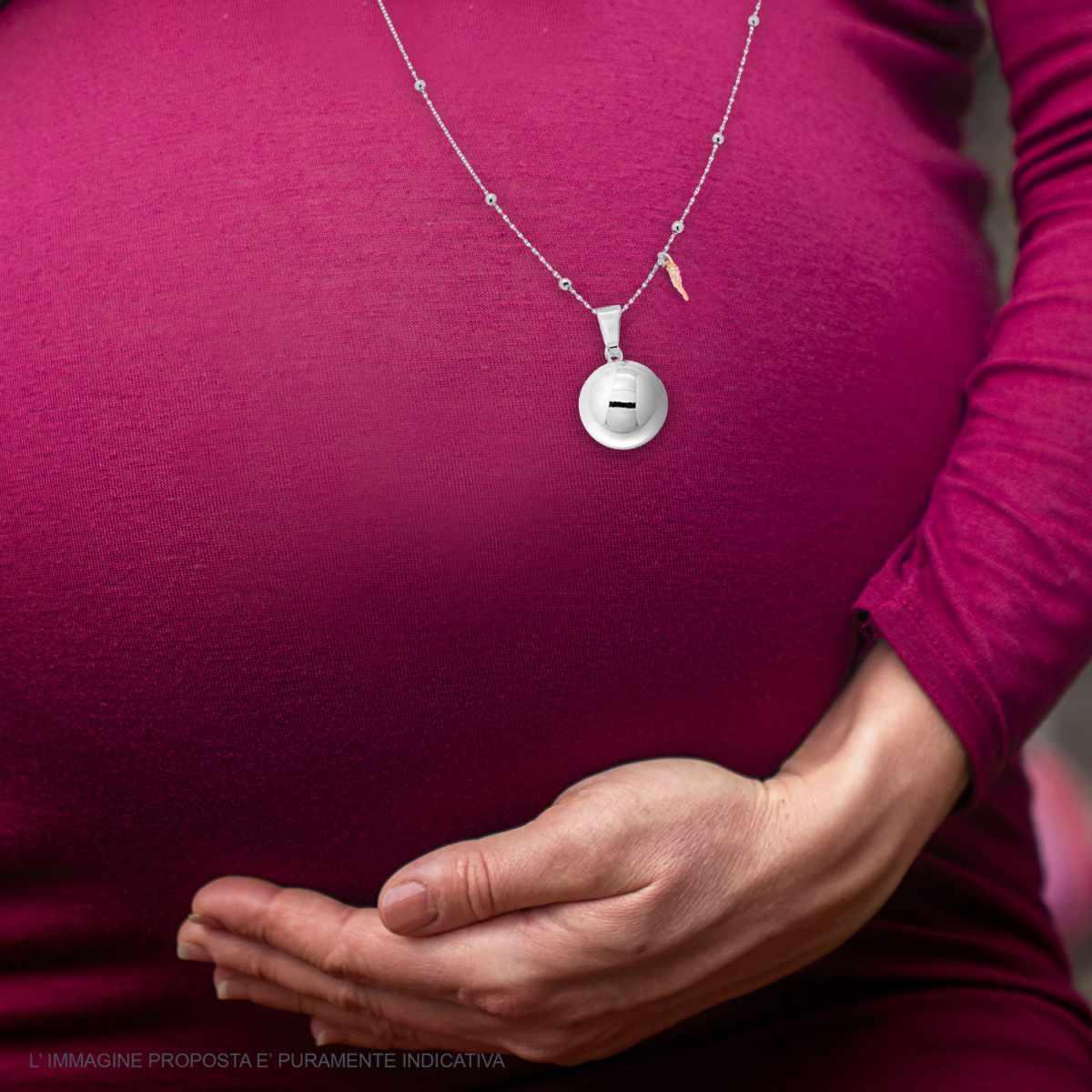 Collana Catena Forzatina Diamantata con Palline cm 90 con Chiama Angeli e Corno portafortuna Charms Strass in ACCIAIO e BRONZO