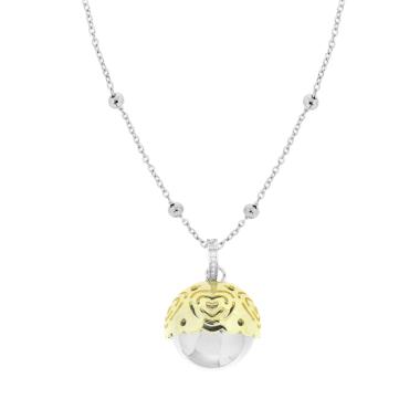 Collana Catena Forzatina con Palline cm 90 Chiama Angeli Cupola colore Oro con Cuori con Sfera Sonaglio in ACCIAIO e BRONZO