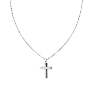 Collana Catena Veneziana Tonda con Croce sormontata da Croce satinata in ACCIAIO