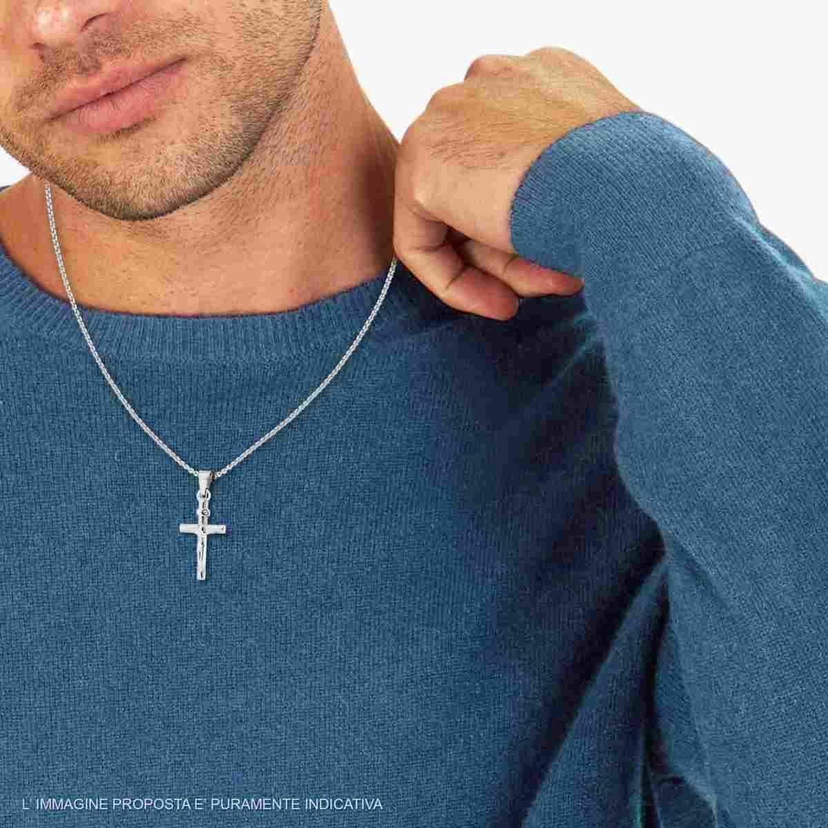 Collana Catena Veneziana Tonda con Croce e Gesu Cristo in ACCIAIO