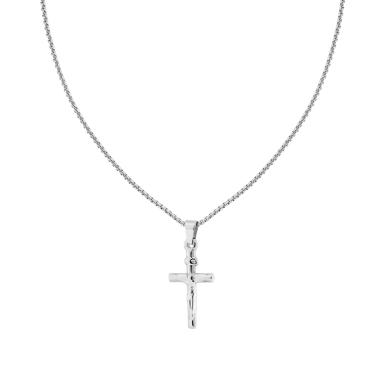 Collana Catena Veneziana Tonda con Croce e Gesu Cristo in ACCIAIO