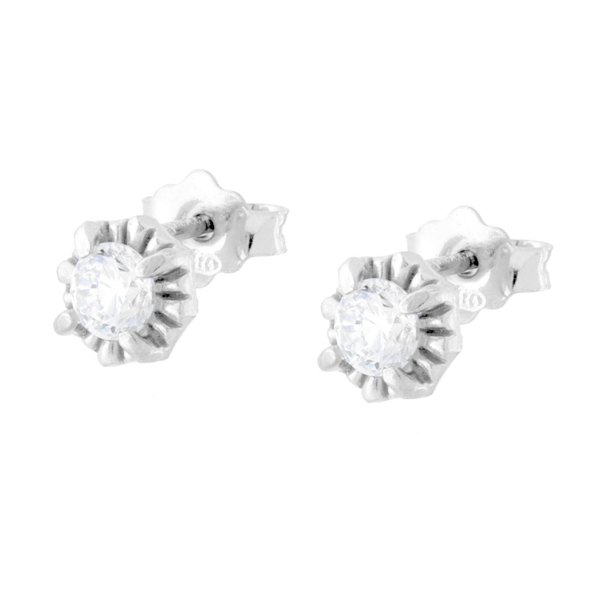 Orecchini Punto Luce Cubic Zirconia Bianco in ARGENTO 925 Galvanica Rodio