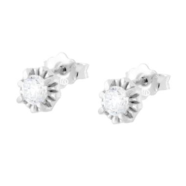 Orecchini Punto Luce Cubic Zirconia Bianco in ARGENTO 925 Galvanica Rodio