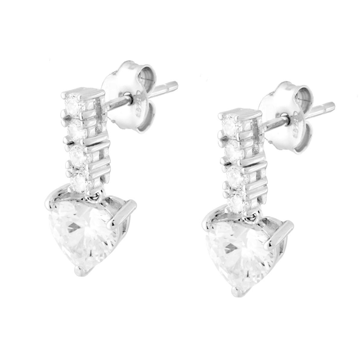Orecchini Barretta Tennis con Punto Luce Cuore Cubic Zirconia Bianchi in ARGENTO 925 Galvanica Rodio