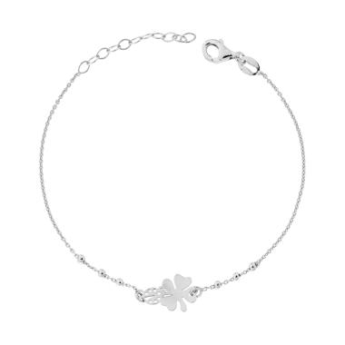 Bracciale Forzatina Diamantata con Quadrifoglio e Coccinella in ARGENTO 925 Galvanica Rodio