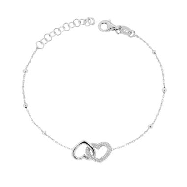 Bracciale Catena Forzatina Diamantata con Cuori Incrociati in ARGENTO 925 Galvanica Rodio