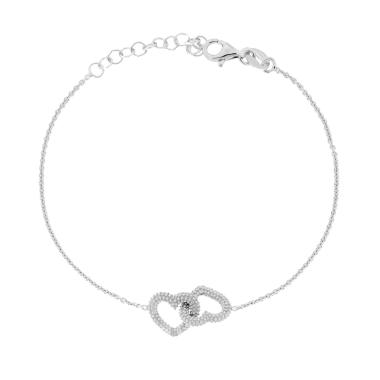 Bracciale Catena Forzatina Diamantata con Cuori Incrociati in ARGENTO 925 Galvanica Rodio