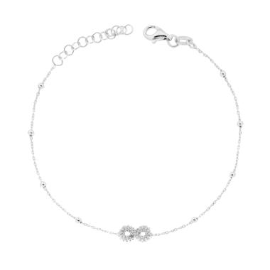 Bracciale Catena Forzatina Diamantata con Infinito Pallinato in ARGENTO 925 Galvanica Rodio