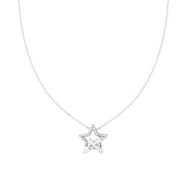 Collana Catena Forzatina Diamantata con Stella e Cubic Zirconia Bianchi in ARGENTO 925 Galvanica Rodio