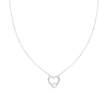 Collana Catena Forzatina Diamantata con Cuore e Cubic Zirconia Bianco in ARGENTO 925 Galvanica Rodio