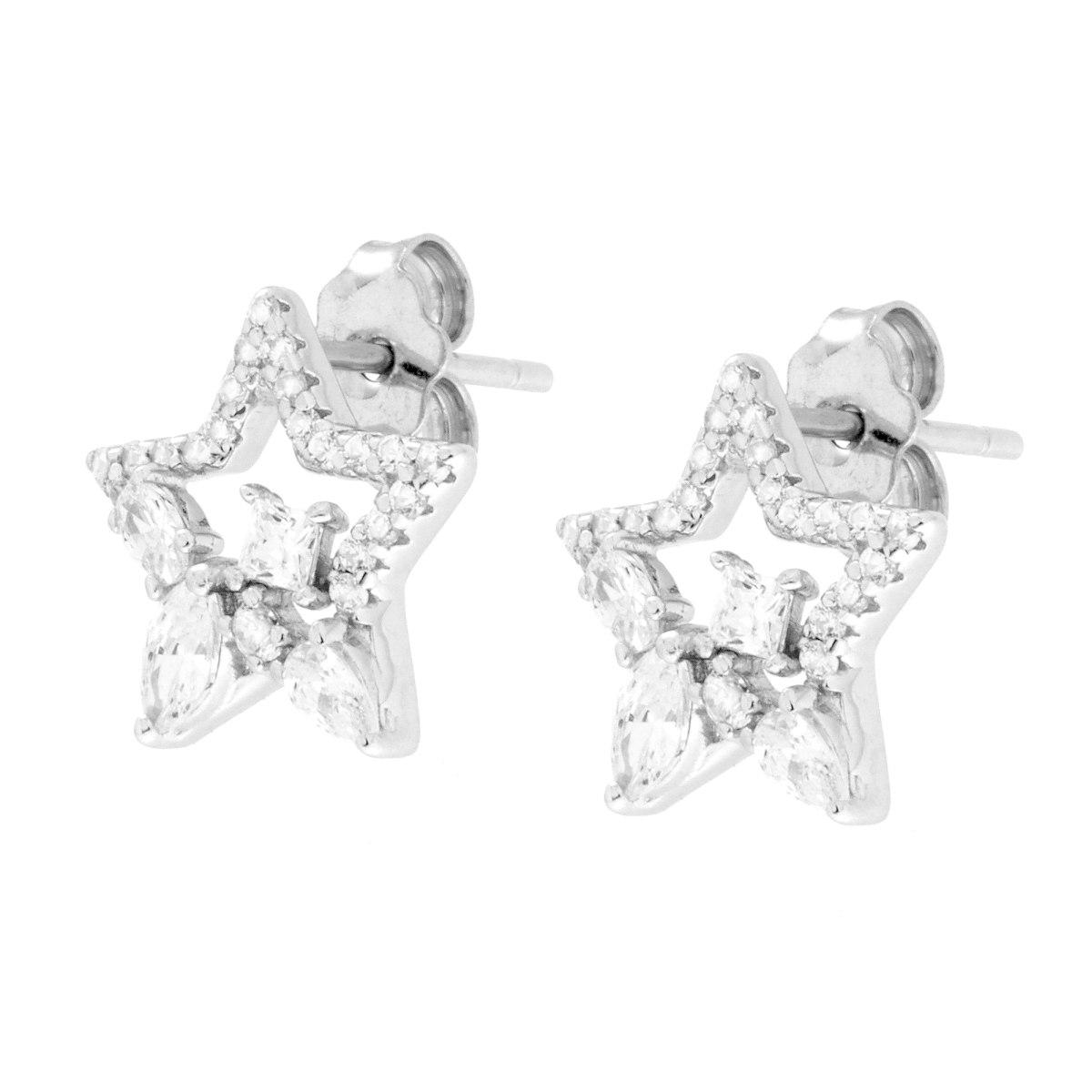 Orecchini Stelle con Cubic Zirconia Bianchi in ARGENTO 925 Galvanica Rodio