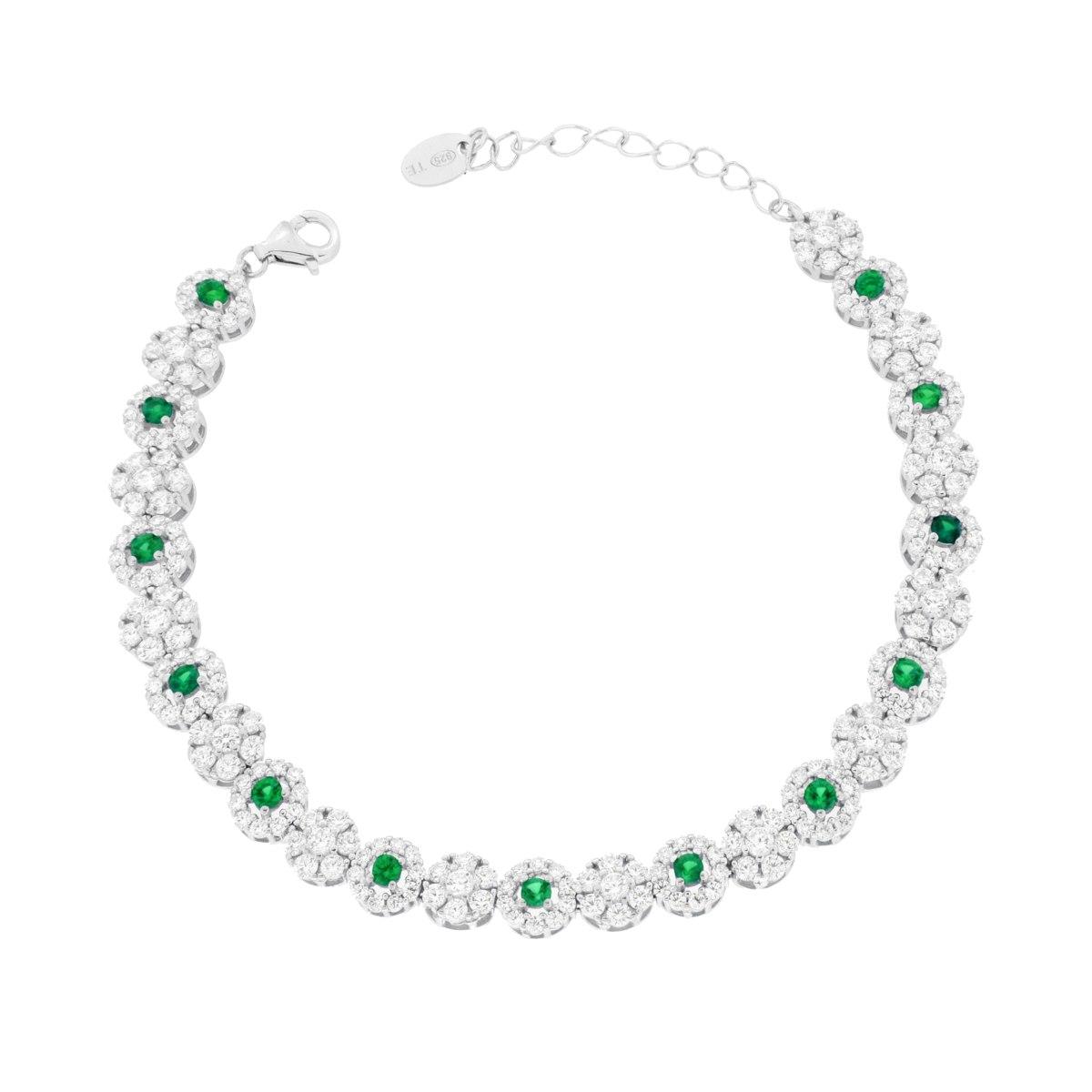 Bracciale Tennis Fiori con Cubic Zirconia Verde Smeraldo e Bianchi in ARGENTO 925 Galvanica Rodio