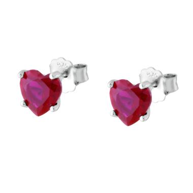 Orecchini Punto Luce Cuore mm 7 Cubic Zirconia Rosso Rubino in ARGENTO 925 Galvanica Rodio
