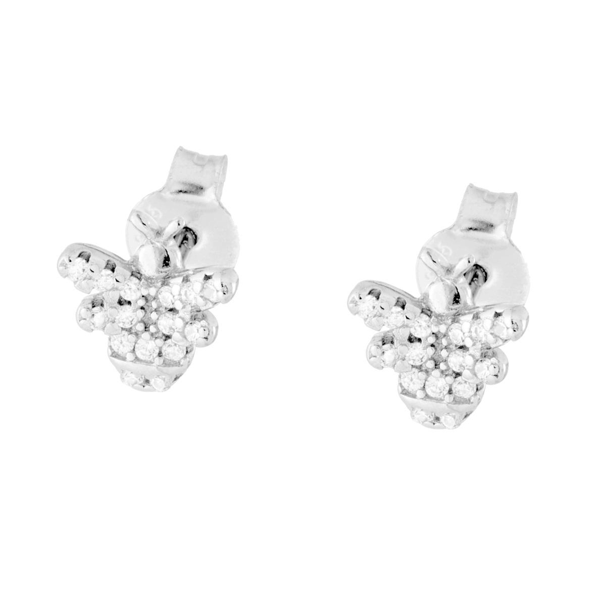 Orecchini Ape con Cubic Zirconia Bianchi in ARGENTO 925 Galvanica Rodio