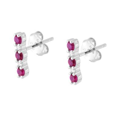 Orecchini Barretta con Cubic Zirconia Rosso Rubino e Bianchi in ARGENTO 925 Galvanica Rodio