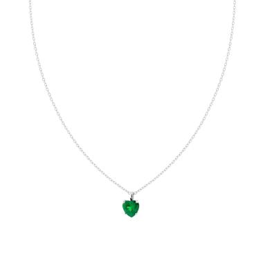 Collana Catena Forzatina Diamantata con Cuore Verde Smeraldo Cubic Zirconia in ARGENTO 925 Galvanica Rodio