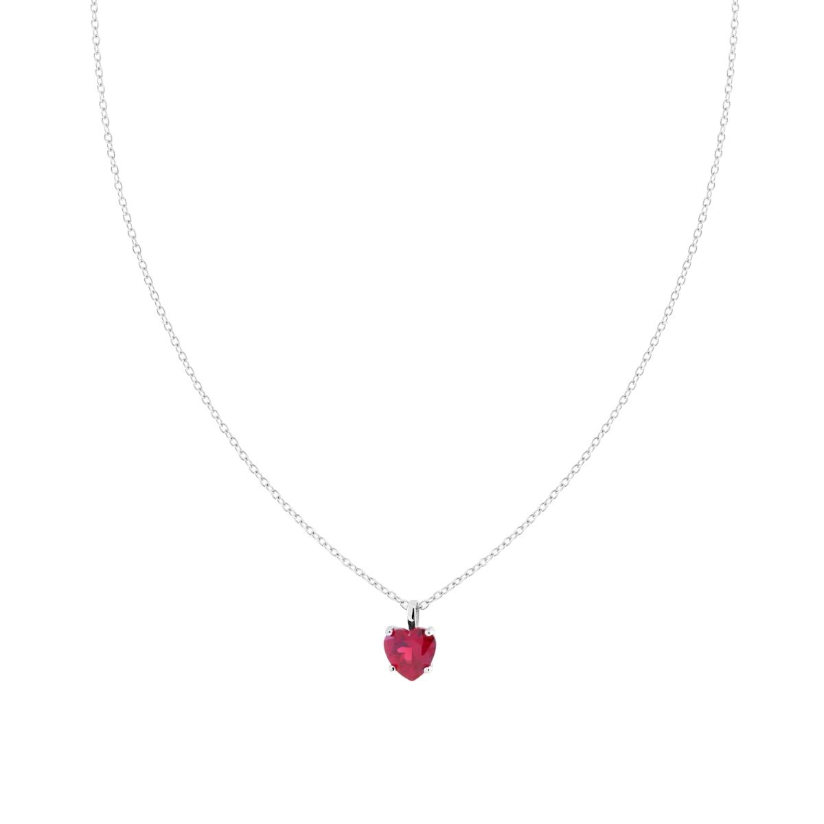 Collana Catena Forzatina Diamantata con Cuore Rosso Rubino Cubic Zirconia in ARGENTO 925 Galvanica Rodio