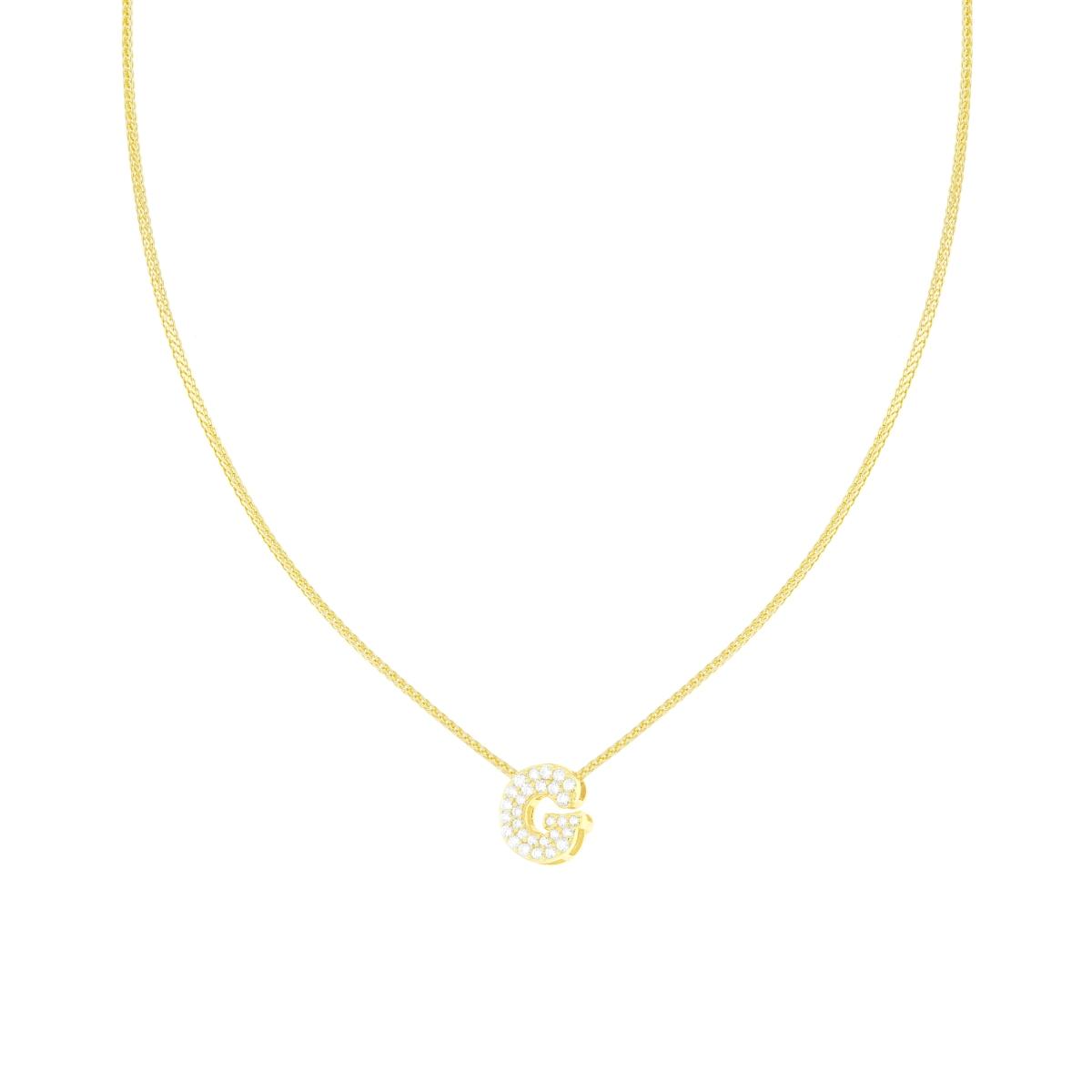 Collana Catena Spiga Diamantata con Lettera Iniziale G e Cubic Zirconia Bianchi in ARGENTO 925 Galvanica Oro