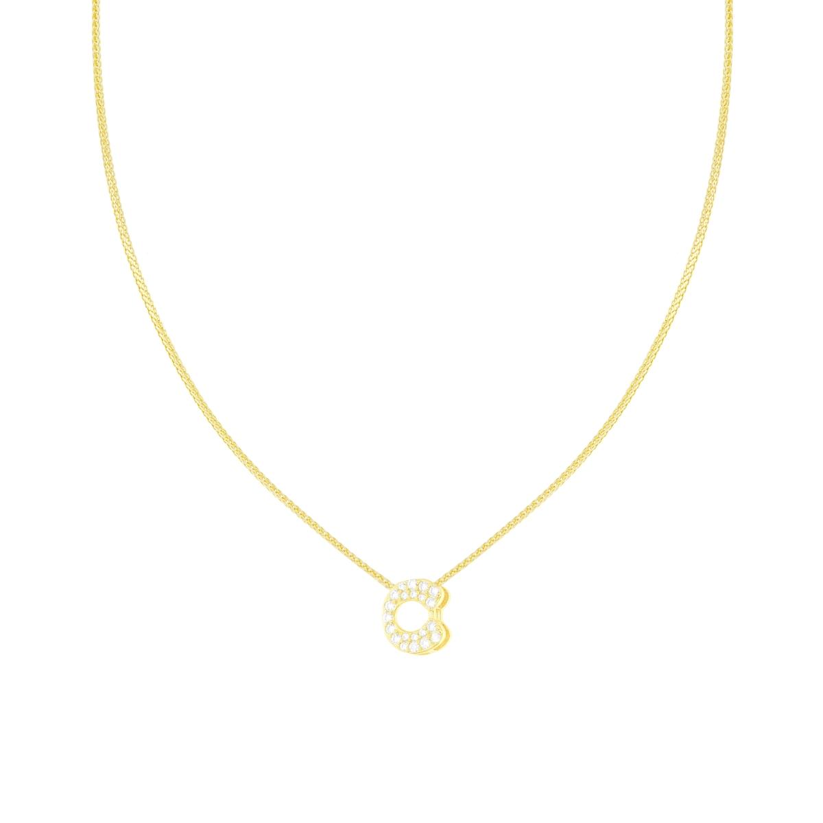 Collana Catena Spiga Diamantata con Lettera Iniziale C e Cubic Zirconia Bianchi in ARGENTO 925 Galvanica Oro