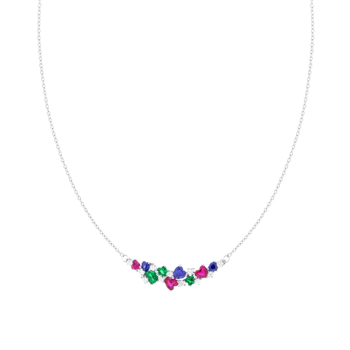 Collana Catena Forzatina con Cuori Cubic Zirconia Multicolor in ARGENTO 925 Galvanica Rodio