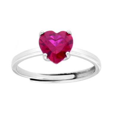 Anello Solitario Cuore Rosso Rubino con Cubic Zirconia in ARGENTO 925 Galvanica Rodio