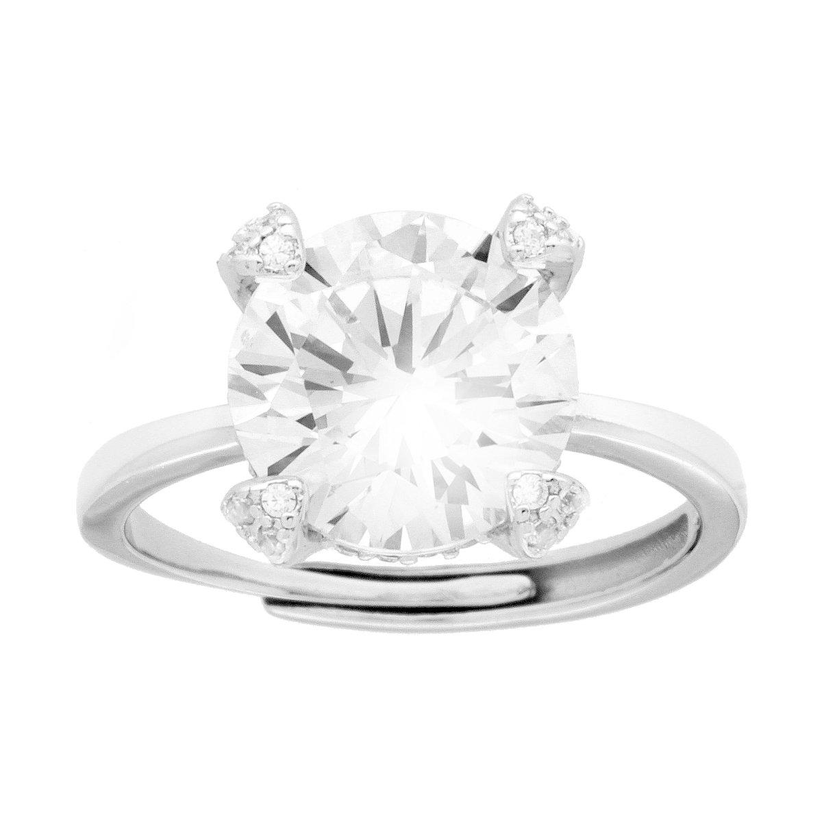 Anello Solitario con Cubic Zirconia Bianchi mm 10 in ARGENTO 925 Galvanica Rodio