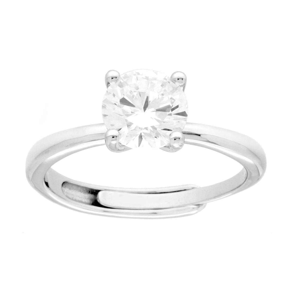 Anello Solitario con Cubic Zirconia Bianchi mm 7 in ARGENTO 925 Galvanica Rodio