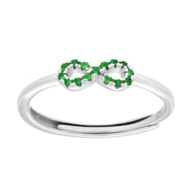 Anello mini Infinito con Cubic Zirconia Verde Smeraldo in ARGENTO 925 Galvanica Rodio