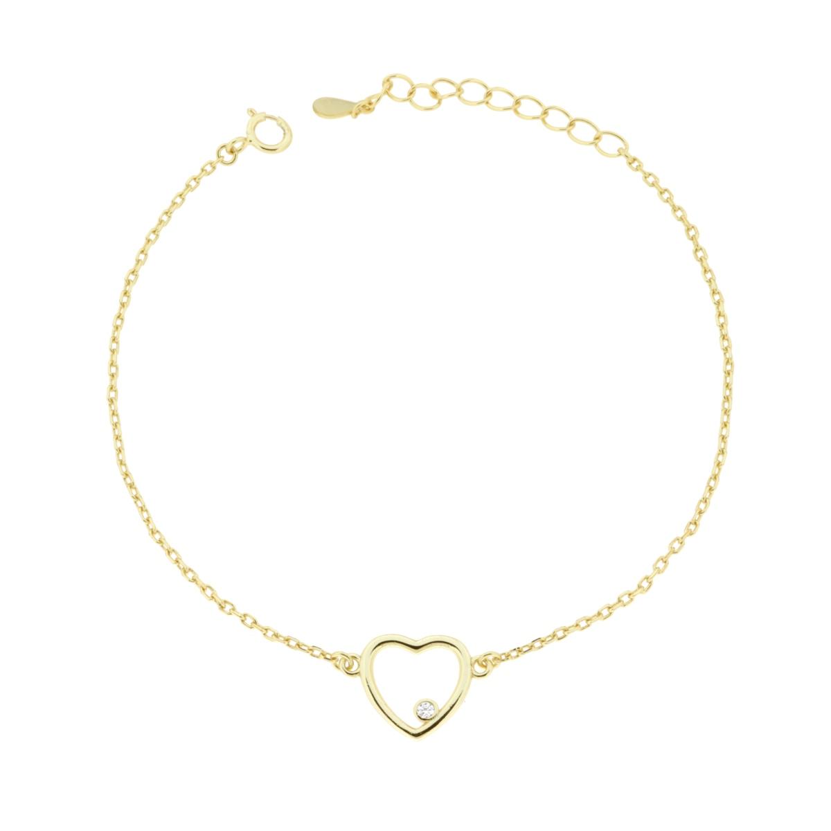 Bracciale Catena Forzatina Diamantata con Cuore e Punto Luce Cubic Zirconia Bianco in ARGENTO 925 Galvanica Oro