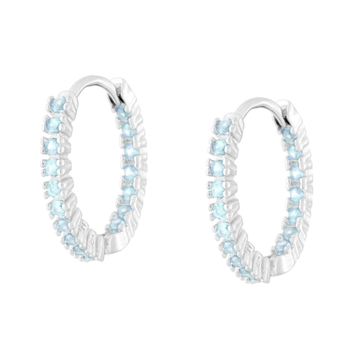 Orecchini Cerchio con Cubic Zirconia Acquamarina in ARGENTO 925 Galvanica Rodio