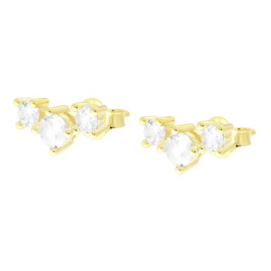 Orecchini Trilogy con Cubic Zirconia Bianchi in ARGENTO 925 Galvanica Oro