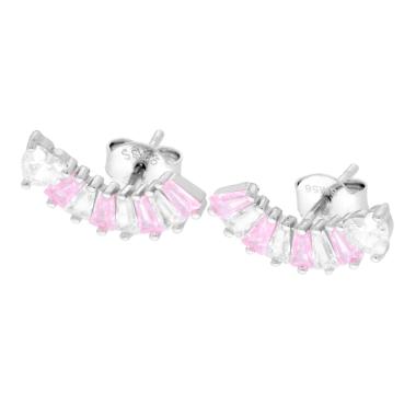 Orecchini con Cuore e Cubic Zirconia Rosa e Bianco taglio Trapezio in ARGENTO 925 Galvanica Rodio