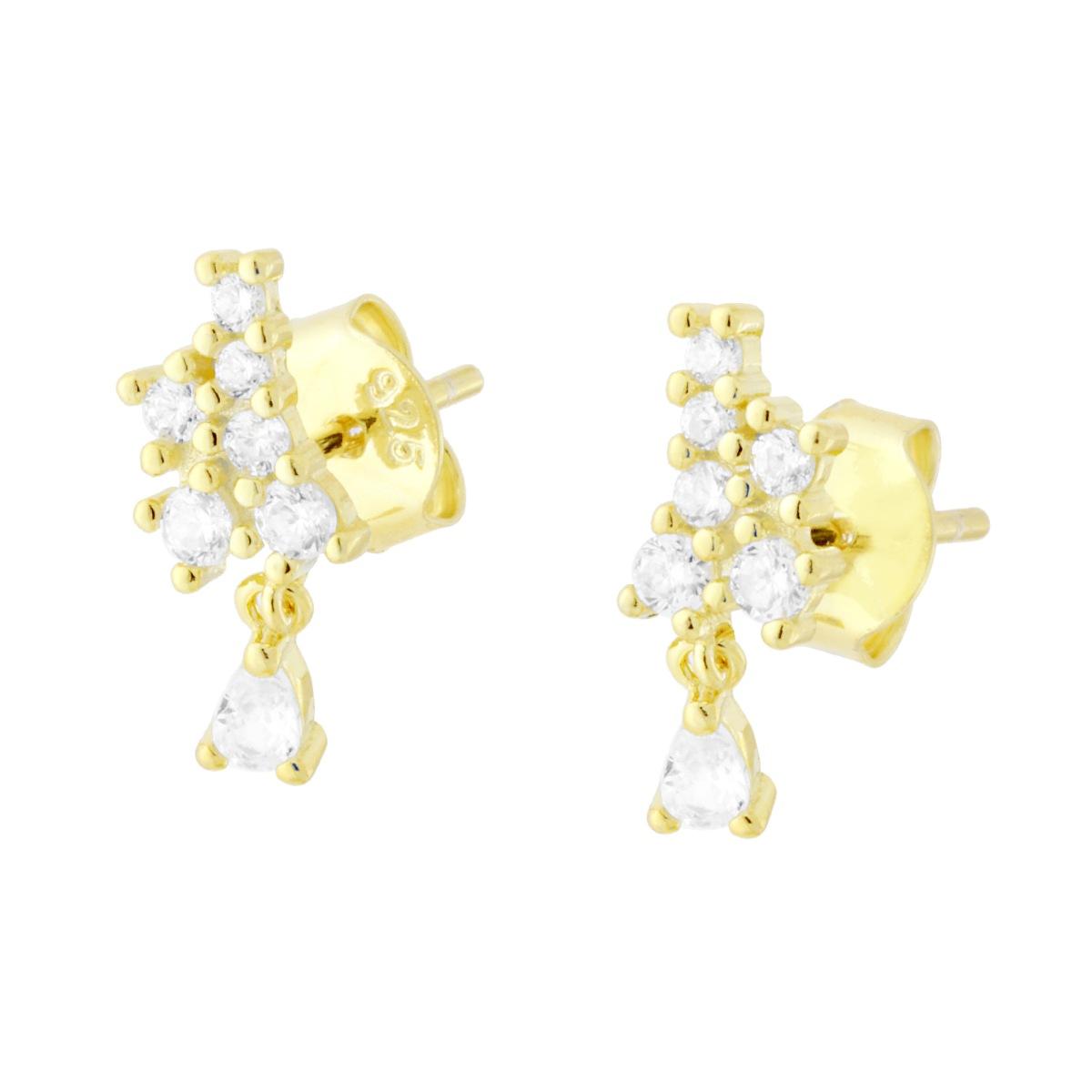 Orecchini con Cubic Zirconia Bianchi pendenti in ARGENTO 925 Galvanica Oro