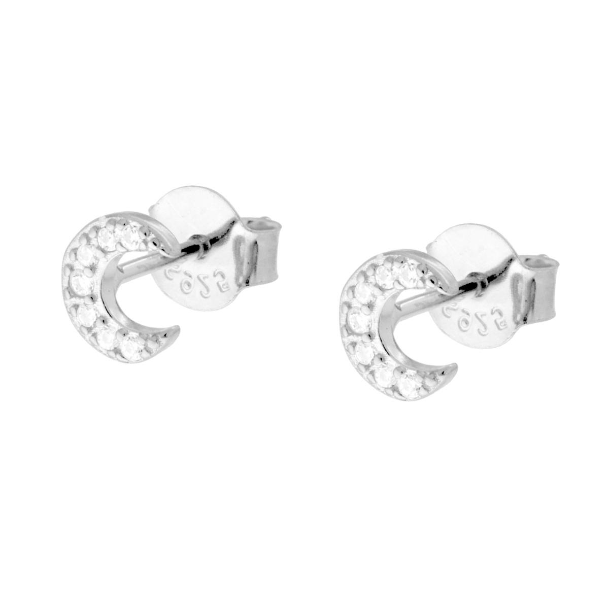 Orecchini Luna con Cubic Zirconia Bianchi in ARGENTO 925 Galvanica Rodio