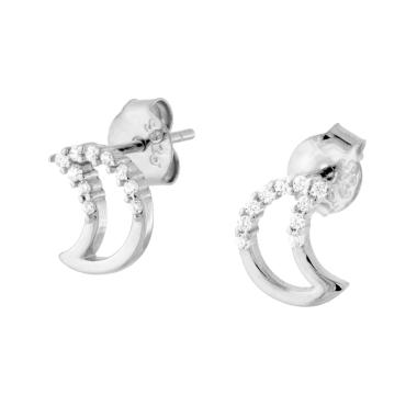 Orecchini Luna con Cubic Zirconia Bianchi in ARGENTO 925 Galvanica Rodio