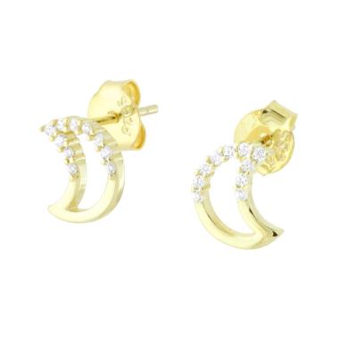 Orecchini Luna con Cubic Zirconia Bianchi in ARGENTO 925 Galvanica Oro