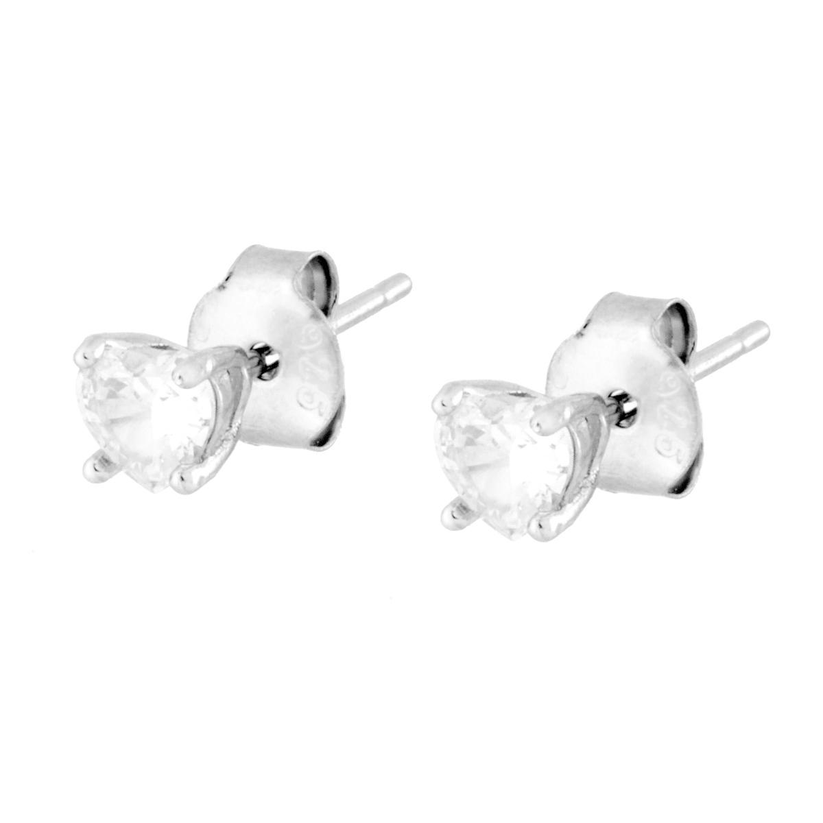 Orecchini Punto Luce Cuore mm 4 Cubic Zirconia Bianco in ARGENTO 925 Galvanica Rodio