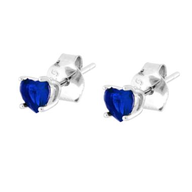 Orecchini Punto Luce Cuore mm 4 Cubic Zirconia Blu Zaffiro in ARGENTO 925 Galvanica Rodio