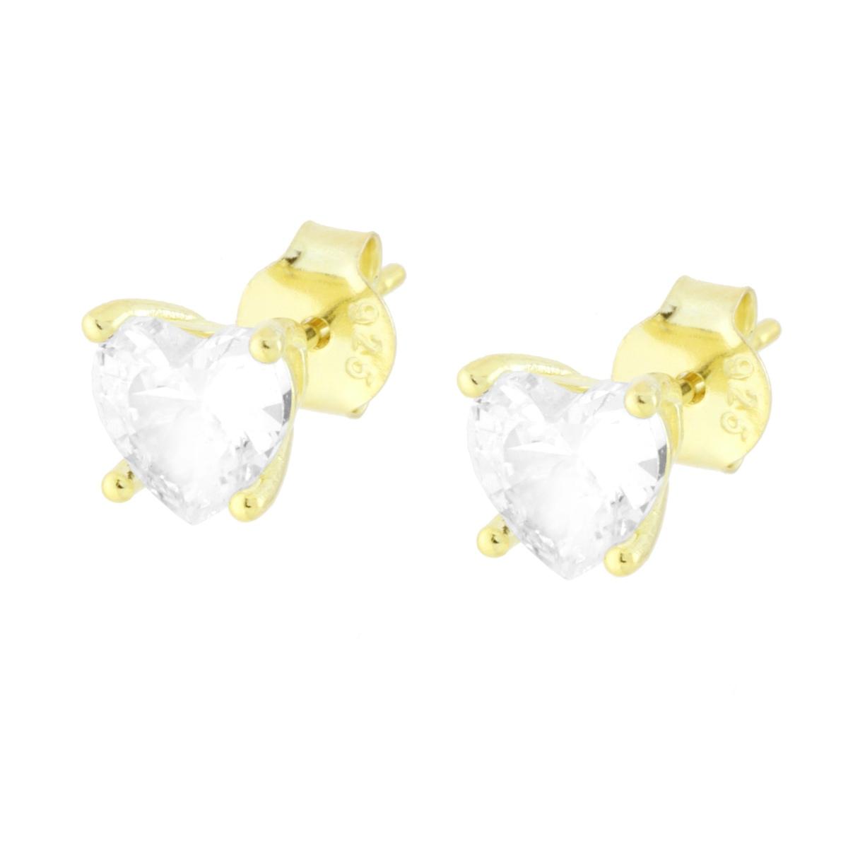 Orecchini Punto Luce Cuore mm 6 Cubic Zirconia Bianco in ARGENTO 925 Galvanica Oro