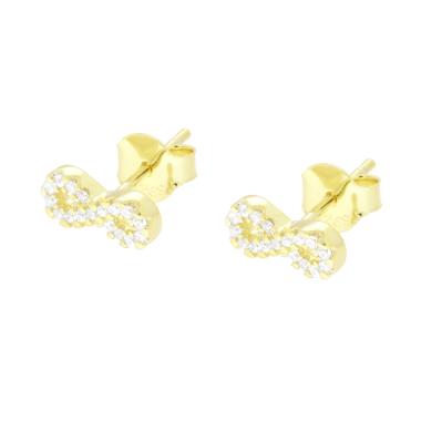 Orecchini Infinito con Cubic Zirconia Bianchi in ARGENTO 925 Galvanica Oro