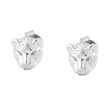 Orecchini Testa di Leopardo in ARGENTO 925 Galvanica Rodio