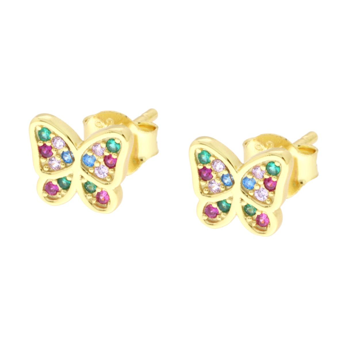 Orecchini Farfalla con Cubic Zirconia Multicolor in ARGENTO 925 Galvanica Oro