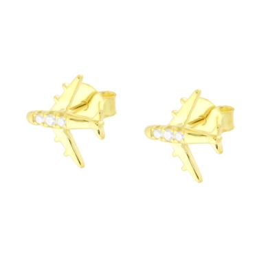 Orecchini Aeroplano con Cubic Zirconia Bianchi in ARGENTO 925 Galvanica Oro