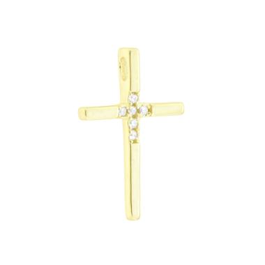 Ciondolo Croce con Cubic Zirconia Bianchi in ARGENTO 925 Galvanica Oro
