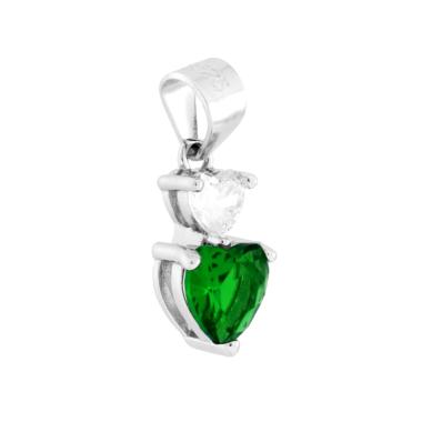 Ciondolo Punto Luce Cuori Cubic Zirconia Bianco e Verde Smeraldo in ARGENTO 925 Galvanica Rodio