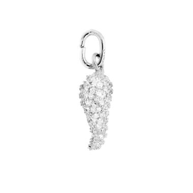 Ciondolo Corno 11 mm con Cubic Zirconia Bianchi in ARGENTO 925 Galvanica Rodio