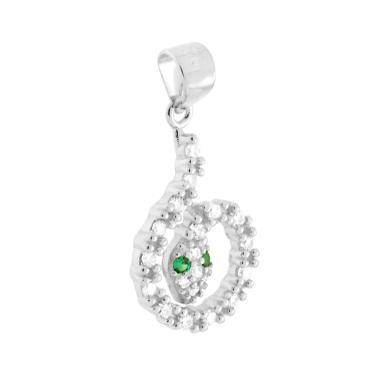Ciondolo Serpente con Cubic Zirconia Bianchi e Verde Smeraldo in ARGENTO 925 Galvanica Rodio